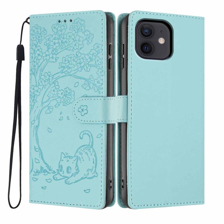 Funda para teléfono plegable de piel vegana con relieve de gato y árbol, For iPhone 14 Pro Max, For iPhone 13 Pro Max, For iPhone 13 Pro, For iPhone 13, For iPhone 12 Pro Max, For iPhone 12 / 12 Pro