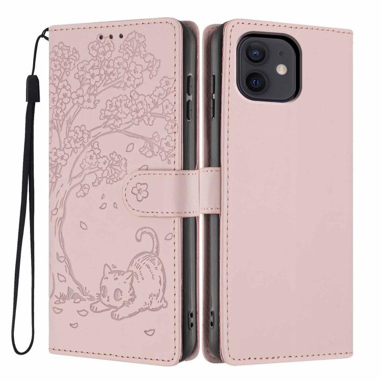 Funda para teléfono plegable de piel vegana con relieve de gato y árbol, For iPhone 14 Pro Max, For iPhone 13 Pro Max, For iPhone 13 Pro, For iPhone 13, For iPhone 12 Pro Max, For iPhone 12 / 12 Pro