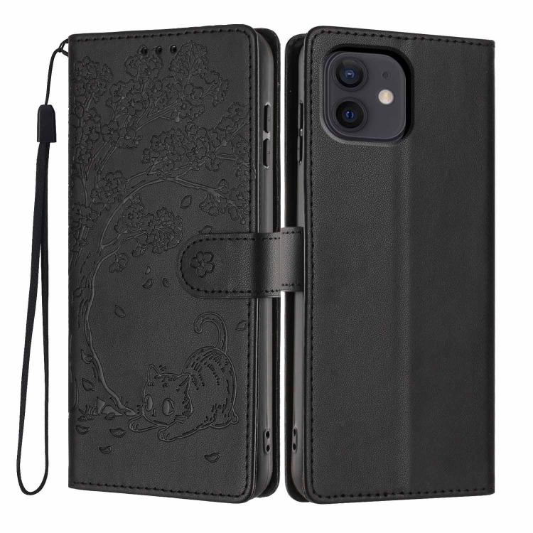Funda para teléfono plegable de piel vegana con relieve de gato y árbol, For iPhone 14 Pro Max, For iPhone 13 Pro Max, For iPhone 13 Pro, For iPhone 13, For iPhone 12 Pro Max, For iPhone 12 / 12 Pro