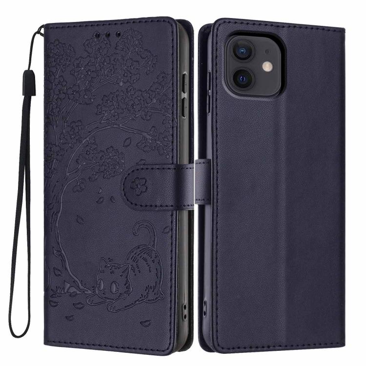 Funda para teléfono plegable de piel vegana con relieve de gato y árbol, For iPhone 14 Pro Max, For iPhone 13 Pro Max, For iPhone 13 Pro, For iPhone 13, For iPhone 12 Pro Max, For iPhone 12 / 12 Pro