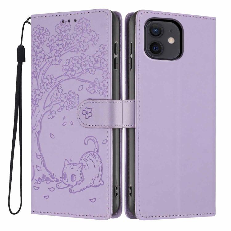 Funda para teléfono plegable de piel vegana con relieve de gato y árbol, For iPhone 14 Pro Max, For iPhone 13 Pro Max, For iPhone 13 Pro, For iPhone 13, For iPhone 12 Pro Max, For iPhone 12 / 12 Pro
