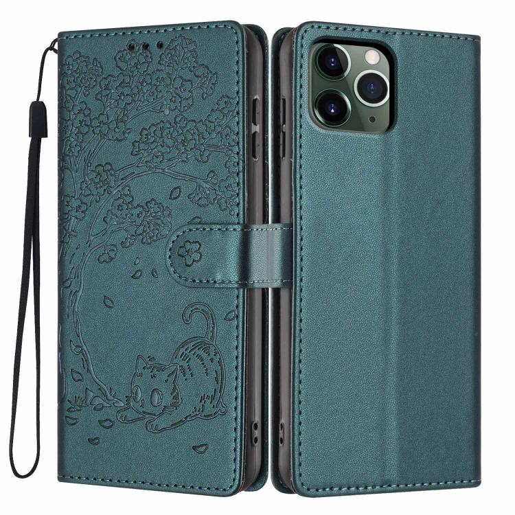 Funda para teléfono plegable de piel vegana con relieve de gato y árbol, For iPhone 11 Pro Max, For iPhone 11, For iPhone 11 Pro