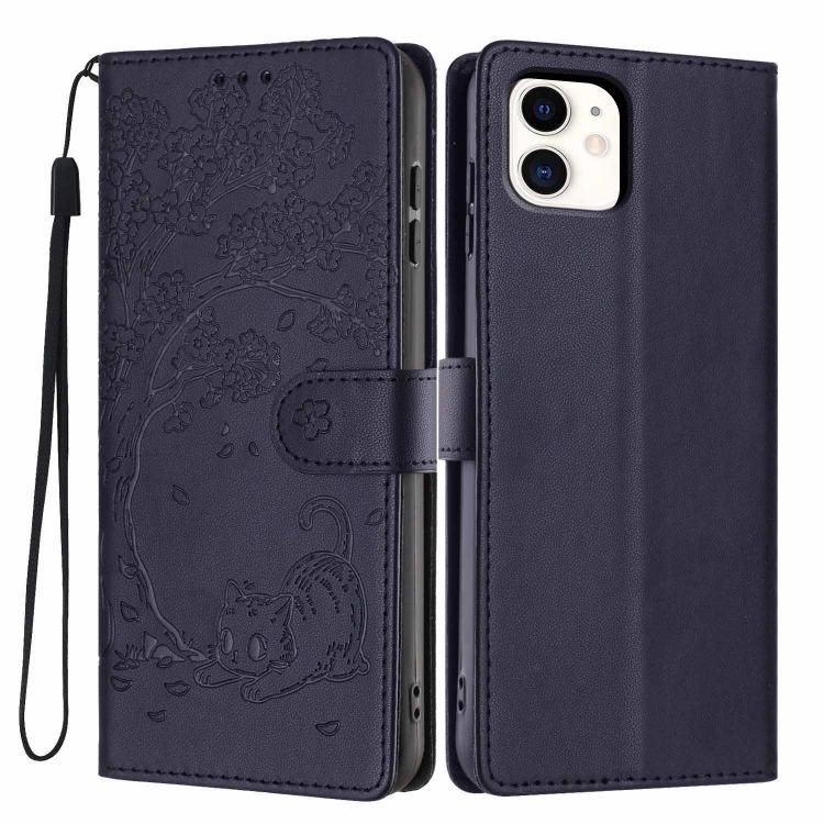 Funda para teléfono plegable de piel vegana con relieve de gato y árbol, For iPhone 11 Pro Max, For iPhone 11, For iPhone 11 Pro