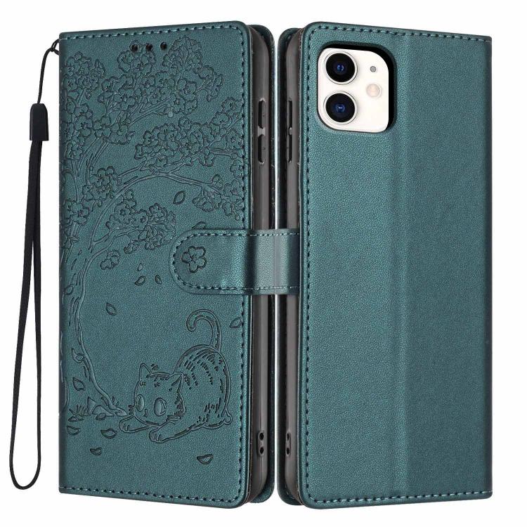 Funda para teléfono plegable de piel vegana con relieve de gato y árbol, For iPhone 11 Pro Max, For iPhone 11, For iPhone 11 Pro