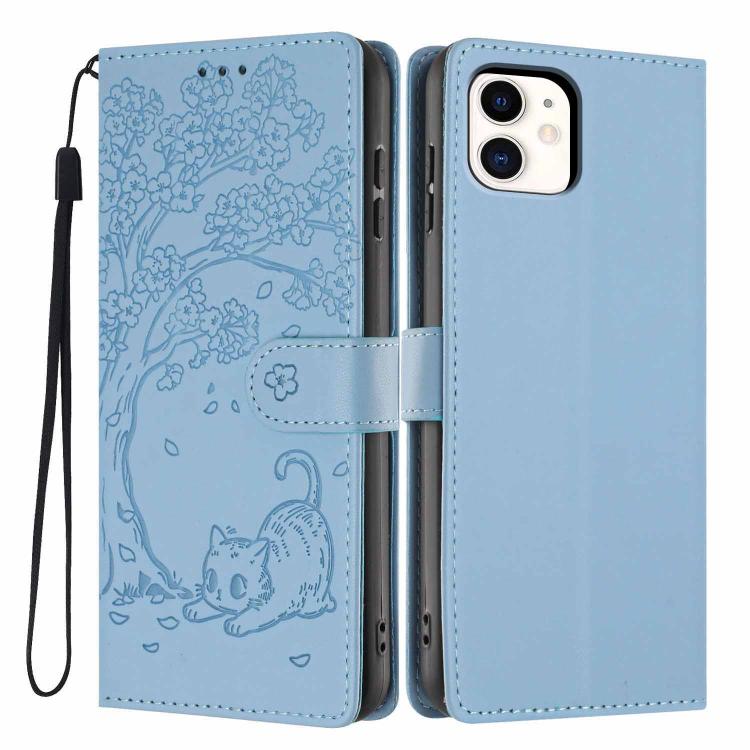 Funda para teléfono plegable de piel vegana con relieve de gato y árbol, For iPhone 11 Pro Max, For iPhone 11, For iPhone 11 Pro
