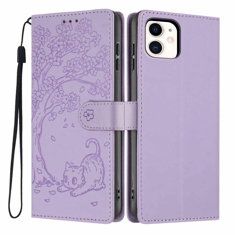 Funda para teléfono plegable de piel vegana con relieve de gato y árbol, For iPhone 11 Pro Max, For iPhone 11, For iPhone 11 Pro
