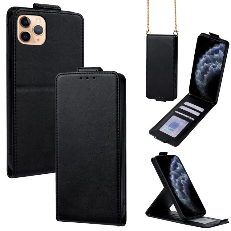 Funda para teléfono de piel vegana de color liso con tapa abatible vertical y cadena para llevar cruzada., For iPhone 11 Pro Max, For iPhone 11, For iPhone 11 Pro