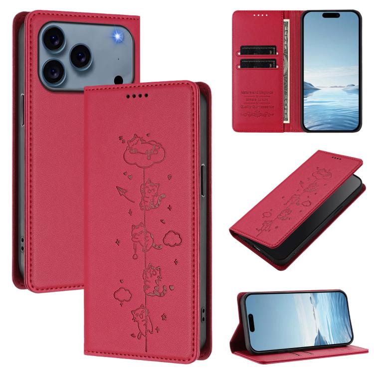 Funda para teléfono de cuero vegano magnética RFID con estampado de lindos gatos, For iPhone 18 Pro / 17 Pro, For iPhone 18 Pro Max / 17 Pro Max, For iPhone 17e / 16e, For iPhone 17