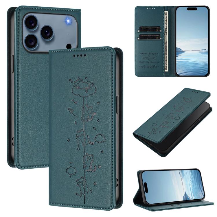 Funda para teléfono de cuero vegano magnética RFID con estampado de lindos gatos, For iPhone 18 Pro / 17 Pro, For iPhone 18 Pro Max / 17 Pro Max, For iPhone 17e / 16e, For iPhone 17