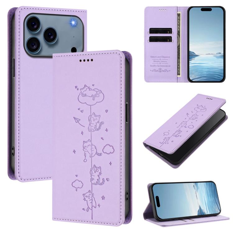 Funda para teléfono de cuero vegano magnética RFID con estampado de lindos gatos, For iPhone 18 Pro / 17 Pro, For iPhone 18 Pro Max / 17 Pro Max, For iPhone 17e / 16e, For iPhone 17