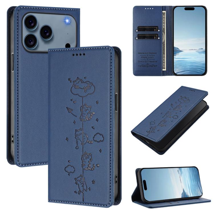 Funda para teléfono de cuero vegano magnética RFID con estampado de lindos gatos, For iPhone 18 Pro / 17 Pro, For iPhone 18 Pro Max / 17 Pro Max, For iPhone 17e / 16e, For iPhone 17