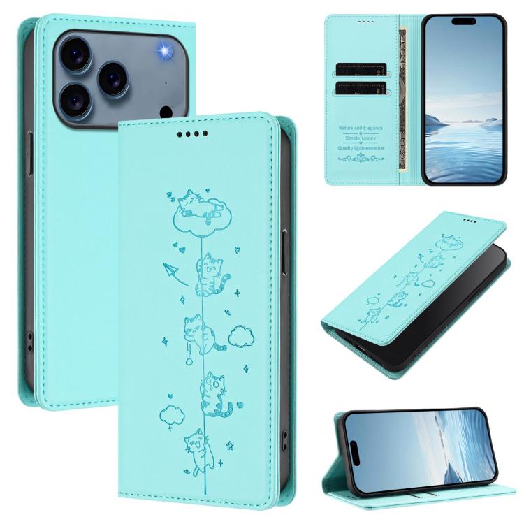 Funda para teléfono de cuero vegano magnética RFID con estampado de lindos gatos, For iPhone 18 Pro / 17 Pro, For iPhone 18 Pro Max / 17 Pro Max, For iPhone 17e / 16e, For iPhone 17
