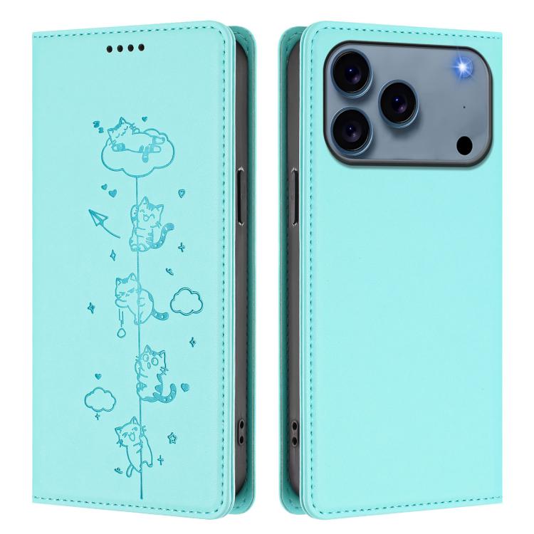Funda para teléfono de cuero vegano magnética RFID con estampado de lindos gatos, For iPhone 18 Pro / 17 Pro, For iPhone 18 Pro Max / 17 Pro Max, For iPhone 17e / 16e, For iPhone 17