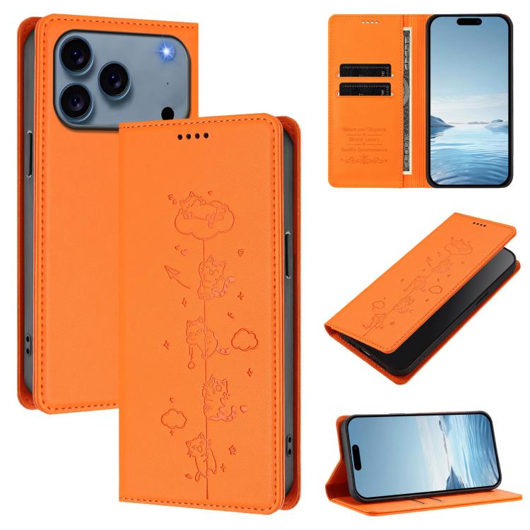 Funda para teléfono de cuero vegano magnética RFID con estampado de lindos gatos, For iPhone 18 Pro / 17 Pro, For iPhone 18 Pro Max / 17 Pro Max, For iPhone 17e / 16e, For iPhone 17