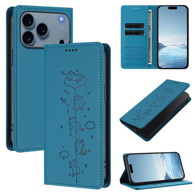 Funda para teléfono de cuero vegano magnética RFID con estampado de lindos gatos, For iPhone 18 Pro / 17 Pro, For iPhone 18 Pro Max / 17 Pro Max, For iPhone 17e / 16e, For iPhone 17