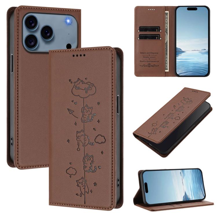 Funda para teléfono de cuero vegano magnética RFID con estampado de lindos gatos, For iPhone 18 Pro / 17 Pro, For iPhone 18 Pro Max / 17 Pro Max, For iPhone 17e / 16e, For iPhone 17