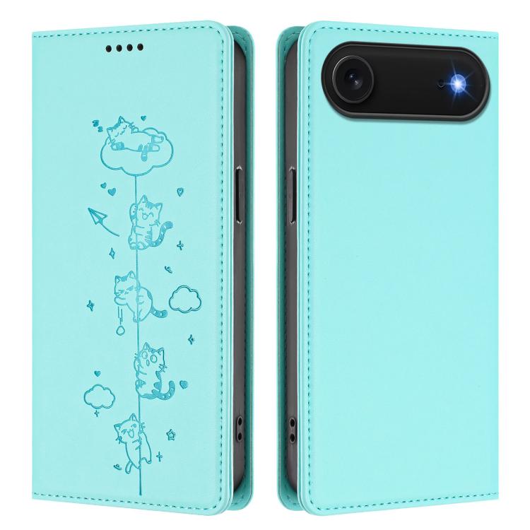 Funda para teléfono de cuero vegano magnética RFID con estampado de lindos gatos, For iPhone Air, For iPhone 16 Pro Max, For iPhone 16 Pro, For iPhone 16 Plus