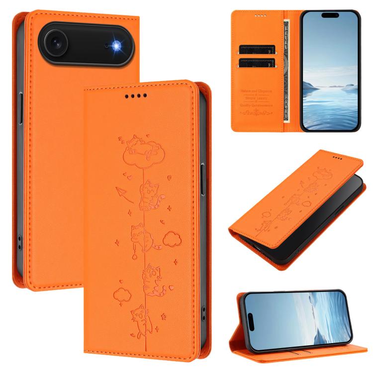 Funda para teléfono de cuero vegano magnética RFID con estampado de lindos gatos, For iPhone Air, For iPhone 16 Pro Max, For iPhone 16 Pro, For iPhone 16 Plus