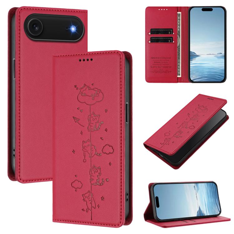 Funda para teléfono de cuero vegano magnética RFID con estampado de lindos gatos, For iPhone Air, For iPhone 16 Pro Max, For iPhone 16 Pro, For iPhone 16 Plus