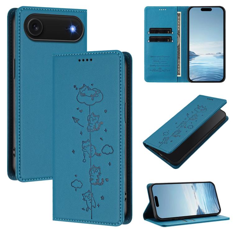 Funda para teléfono de cuero vegano magnética RFID con estampado de lindos gatos, For iPhone Air, For iPhone 16 Pro Max, For iPhone 16 Pro, For iPhone 16 Plus