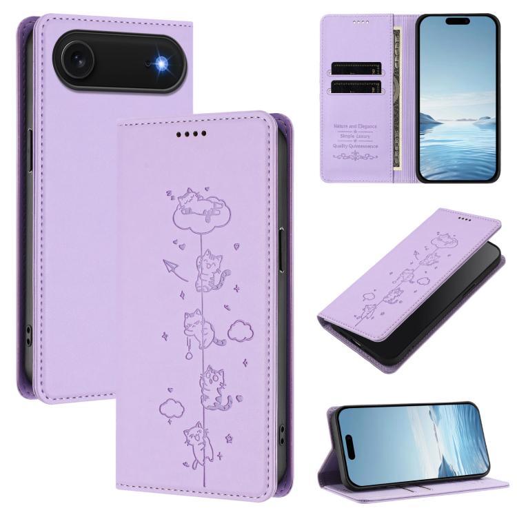 Funda para teléfono de cuero vegano magnética RFID con estampado de lindos gatos, For iPhone Air, For iPhone 16 Pro Max, For iPhone 16 Pro, For iPhone 16 Plus