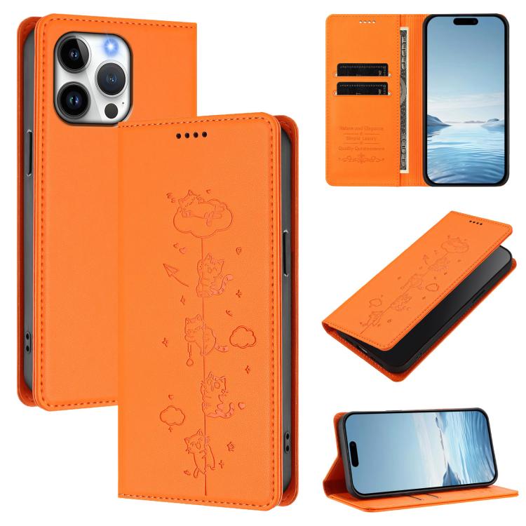 Funda para teléfono de cuero vegano magnética RFID con estampado de lindos gatos, For iPhone Air, For iPhone 16 Pro Max, For iPhone 16 Pro, For iPhone 16 Plus