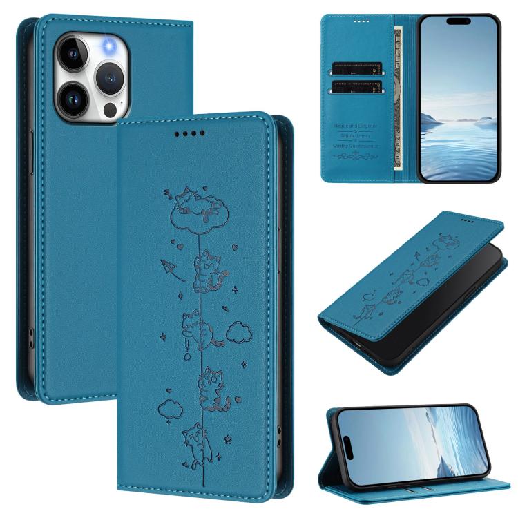Funda para teléfono de cuero vegano magnética RFID con estampado de lindos gatos, For iPhone Air, For iPhone 16 Pro Max, For iPhone 16 Pro, For iPhone 16 Plus