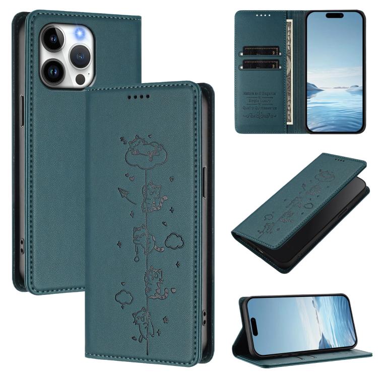 Funda para teléfono de cuero vegano magnética RFID con estampado de lindos gatos, For iPhone Air, For iPhone 16 Pro Max, For iPhone 16 Pro, For iPhone 16 Plus