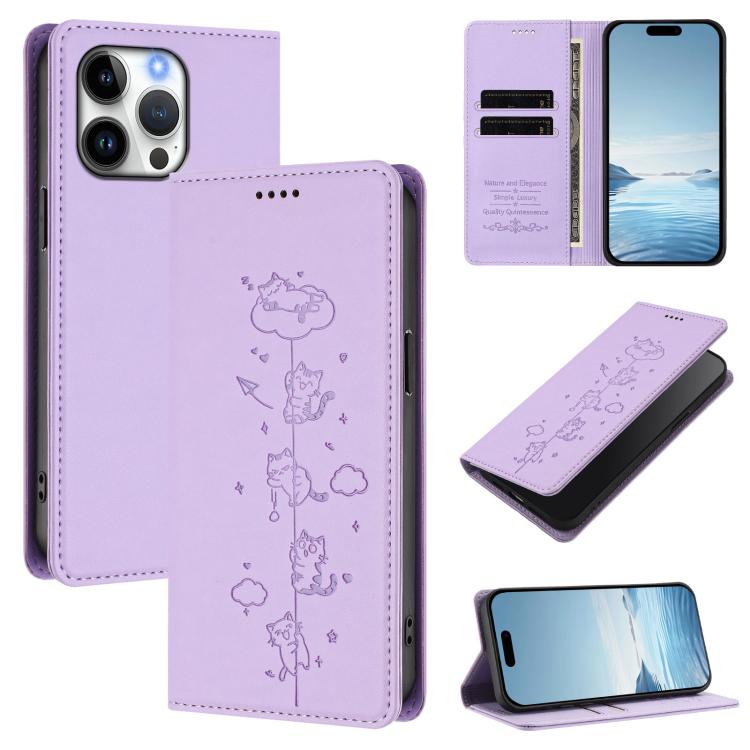 Funda para teléfono de cuero vegano magnética RFID con estampado de lindos gatos, For iPhone Air, For iPhone 16 Pro Max, For iPhone 16 Pro, For iPhone 16 Plus
