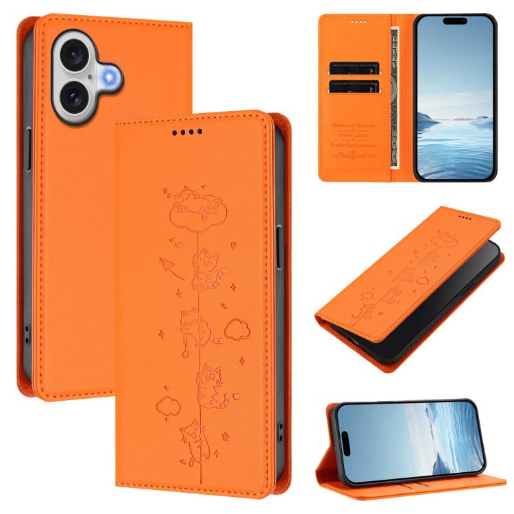 Funda para teléfono de cuero vegano magnética RFID con estampado de lindos gatos, For iPhone Air, For iPhone 16 Pro Max, For iPhone 16 Pro, For iPhone 16 Plus