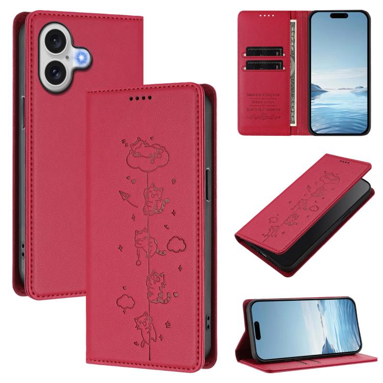 Funda para teléfono de cuero vegano magnética RFID con estampado de lindos gatos, For iPhone Air, For iPhone 16 Pro Max, For iPhone 16 Pro, For iPhone 16 Plus