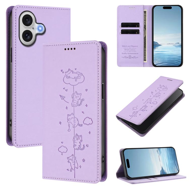 Funda para teléfono de cuero vegano magnética RFID con estampado de lindos gatos, For iPhone Air, For iPhone 16 Pro Max, For iPhone 16 Pro, For iPhone 16 Plus