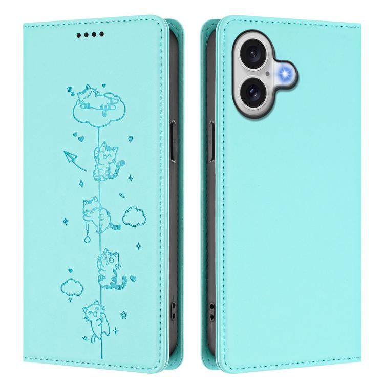Funda para teléfono de cuero vegano magnética RFID con estampado de lindos gatos, For iPhone 16, For iPhone 15 Pro Max, For iPhone 15 Pro, For iPhone 15 Plus