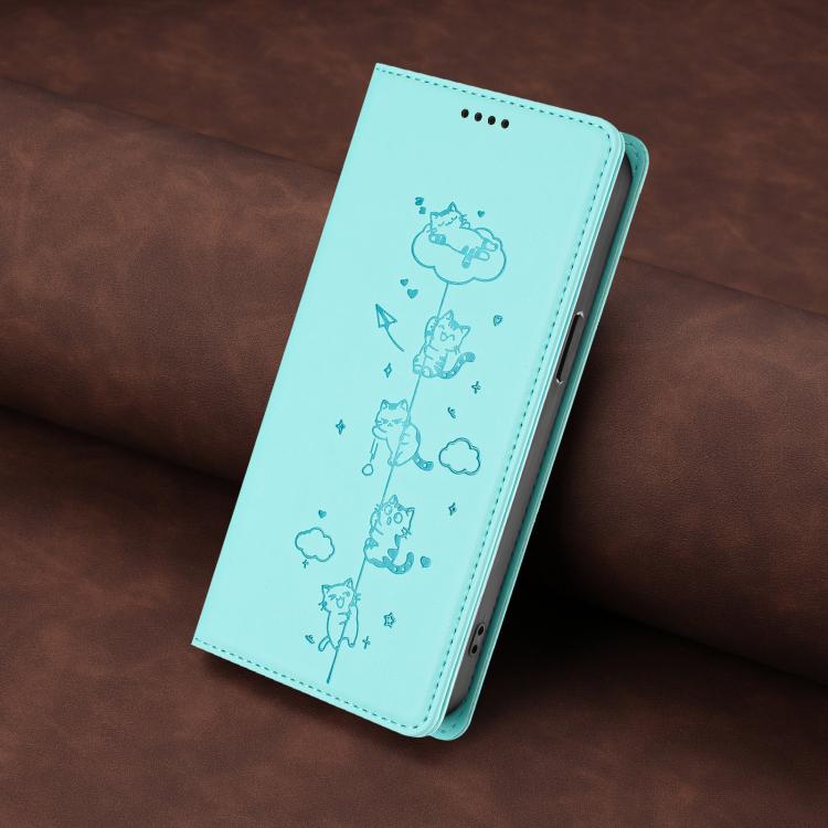 Funda para teléfono de cuero vegano magnética RFID con estampado de lindos gatos, For iPhone 16, For iPhone 15 Pro Max, For iPhone 15 Pro, For iPhone 15 Plus