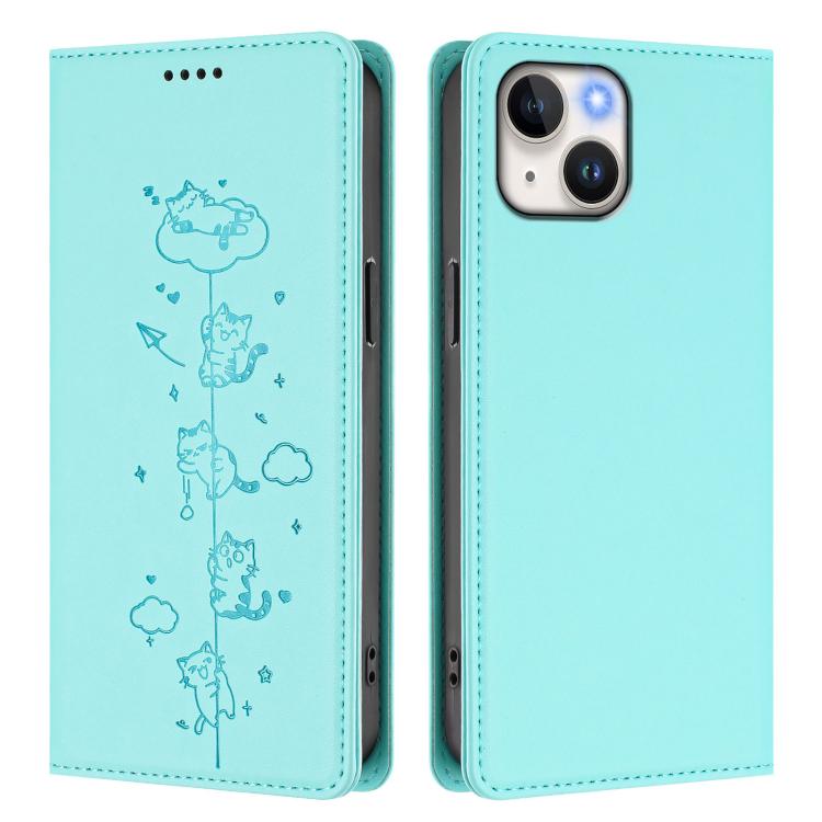 Funda para teléfono de cuero vegano magnética RFID con estampado de lindos gatos, For iPhone 15, For iPhone 14 Plus, For iPhone 14 / 13, For iPhone 14 Pro