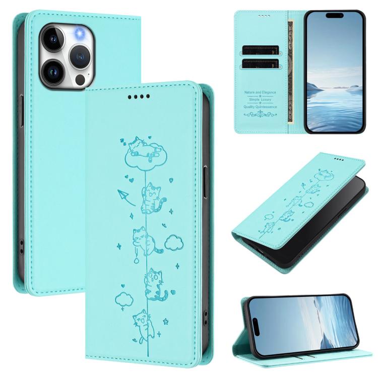 Funda para teléfono de cuero vegano magnética RFID con estampado de lindos gatos, For iPhone 14 Pro Max, For iPhone 13 Pro Max, For iPhone 13 Pro, For iPhone 12 Pro Max