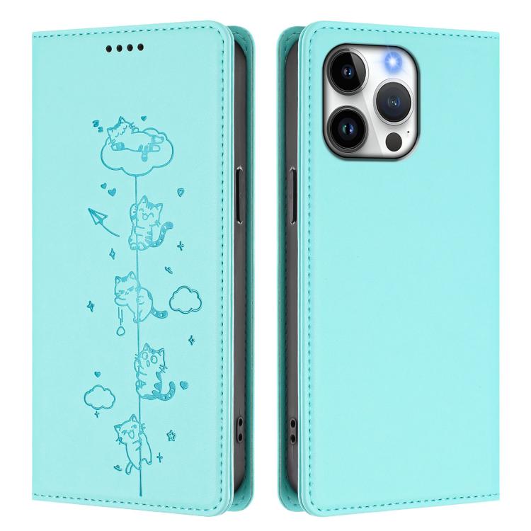 Funda para teléfono de cuero vegano magnética RFID con estampado de lindos gatos, For iPhone 14 Pro Max, For iPhone 13 Pro Max, For iPhone 13 Pro, For iPhone 12 Pro Max