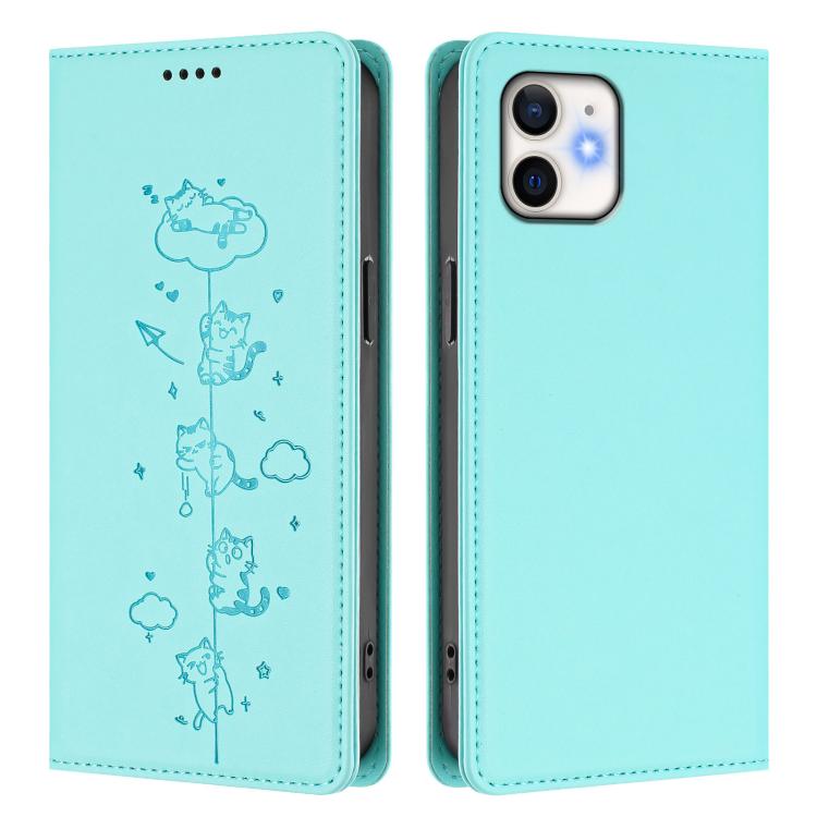 Funda para teléfono de cuero vegano magnética RFID con estampado de lindos gatos, For iPhone 12 / 12 Pro, For iPhone 11 Pro Max, For iPhone 11, For iPhone 11 Pro