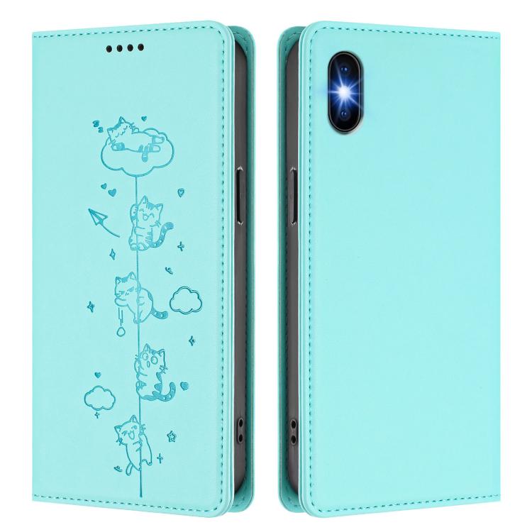 Funda para teléfono de cuero vegano magnética RFID con estampado de lindos gatos, For iPhone X / XS, For iPhone XR, For iPhone XS Max, For iPhone 8 Plus / 7 Plus
