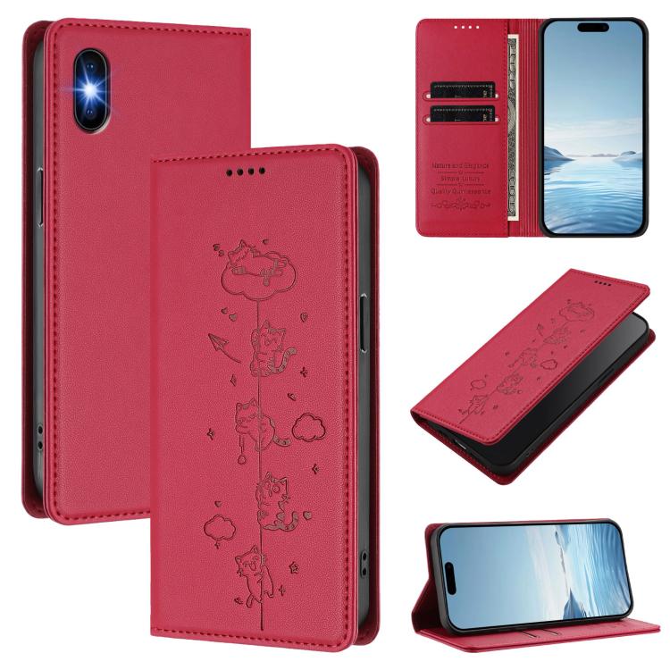Funda para teléfono de cuero vegano magnética RFID con estampado de lindos gatos, For iPhone X / XS, For iPhone XR, For iPhone XS Max, For iPhone 8 Plus / 7 Plus