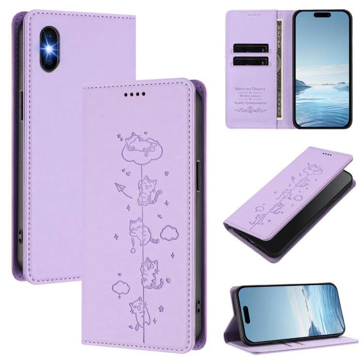Funda para teléfono de cuero vegano magnética RFID con estampado de lindos gatos, For iPhone X / XS, For iPhone XR, For iPhone XS Max, For iPhone 8 Plus / 7 Plus