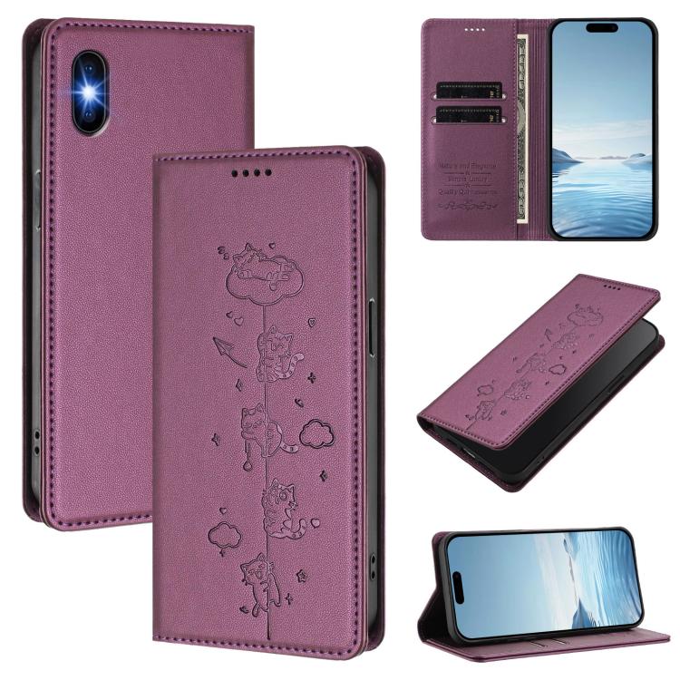Funda para teléfono de cuero vegano magnética RFID con estampado de lindos gatos, For iPhone X / XS, For iPhone XR, For iPhone XS Max, For iPhone 8 Plus / 7 Plus