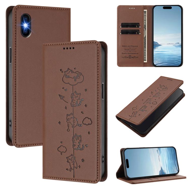Funda para teléfono de cuero vegano magnética RFID con estampado de lindos gatos, For iPhone X / XS, For iPhone XR, For iPhone XS Max, For iPhone 8 Plus / 7 Plus