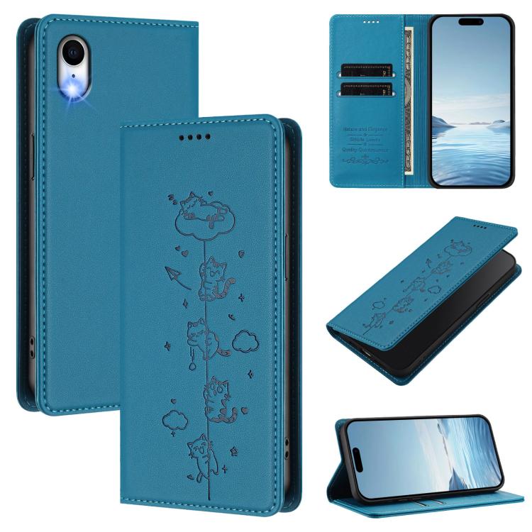 Funda para teléfono de cuero vegano magnética RFID con estampado de lindos gatos, For iPhone X / XS, For iPhone XR, For iPhone XS Max, For iPhone 8 Plus / 7 Plus
