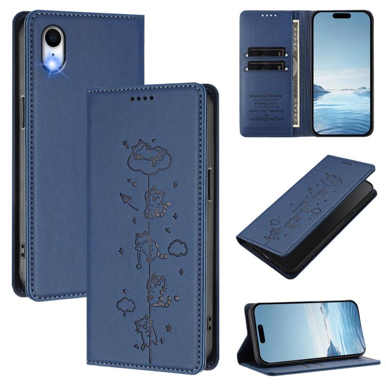Funda para teléfono de cuero vegano magnética RFID con estampado de lindos gatos, For iPhone X / XS, For iPhone XR, For iPhone XS Max, For iPhone 8 Plus / 7 Plus