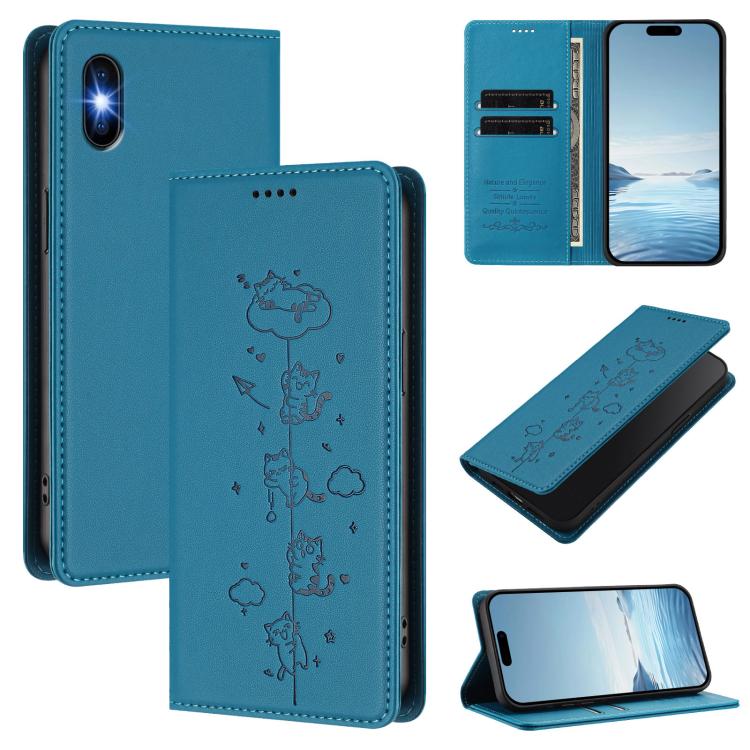 Funda para teléfono de cuero vegano magnética RFID con estampado de lindos gatos, For iPhone X / XS, For iPhone XR, For iPhone XS Max, For iPhone 8 Plus / 7 Plus