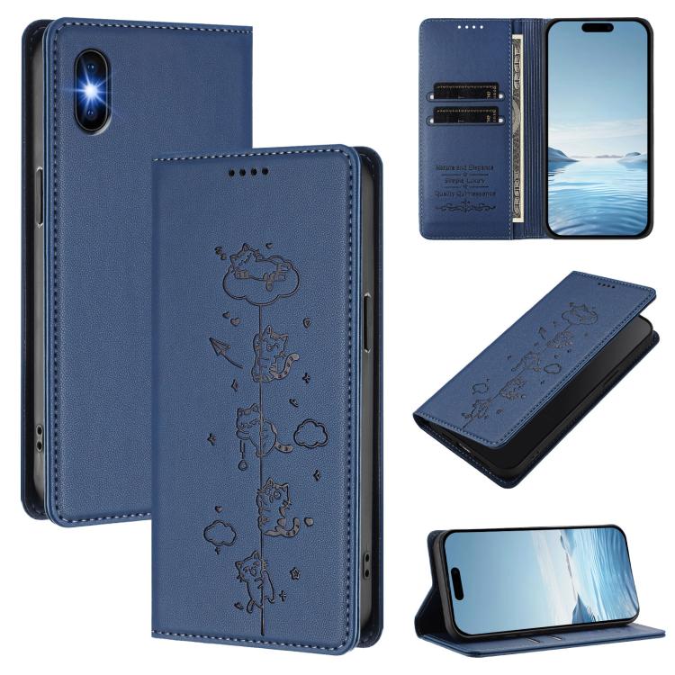 Funda para teléfono de cuero vegano magnética RFID con estampado de lindos gatos, For iPhone X / XS, For iPhone XR, For iPhone XS Max, For iPhone 8 Plus / 7 Plus