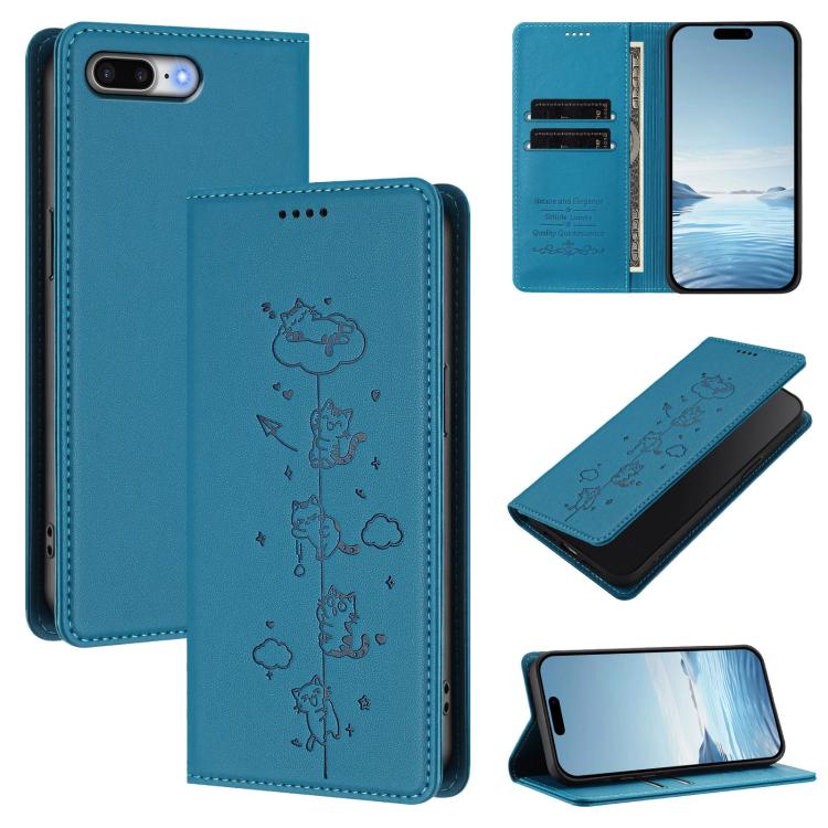 Funda para teléfono de cuero vegano magnética RFID con estampado de lindos gatos, For iPhone X / XS, For iPhone XR, For iPhone XS Max, For iPhone 8 Plus / 7 Plus