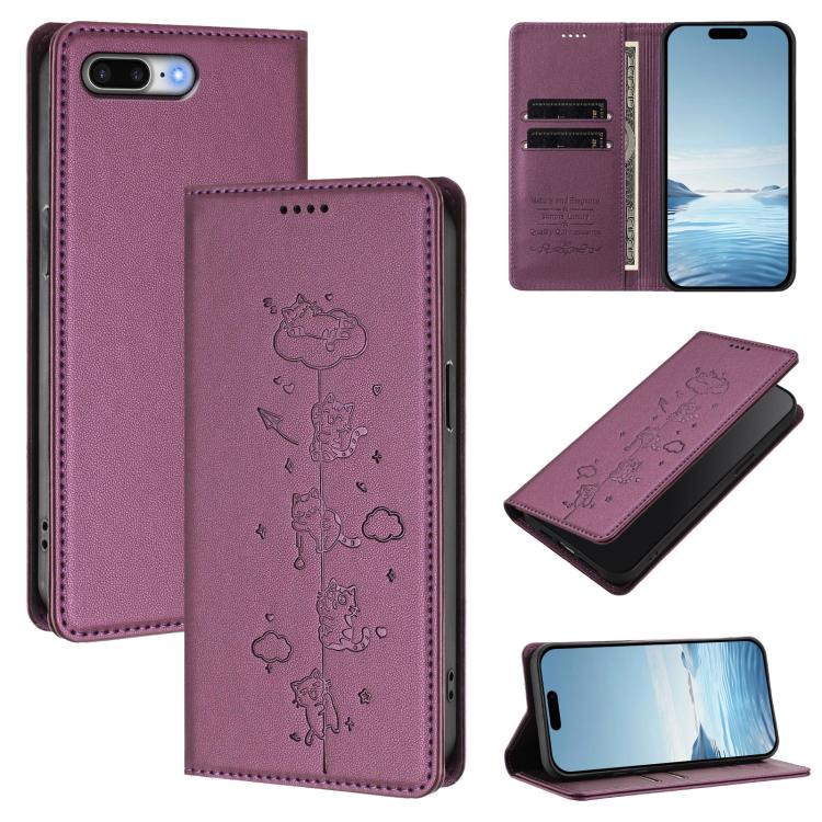 Funda para teléfono de cuero vegano magnética RFID con estampado de lindos gatos, For iPhone X / XS, For iPhone XR, For iPhone XS Max, For iPhone 8 Plus / 7 Plus