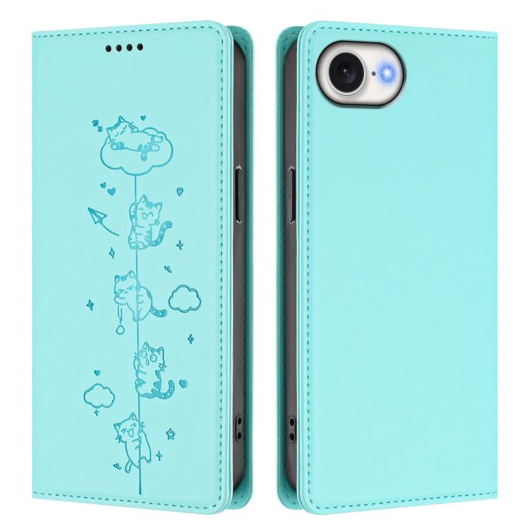 Funda para teléfono de cuero vegano magnética RFID con estampado de lindos gatos, For iPhone 17e / 16e, For iPhone 17 Pro Max, For iPhone 17 Pro, For iPhone 17
